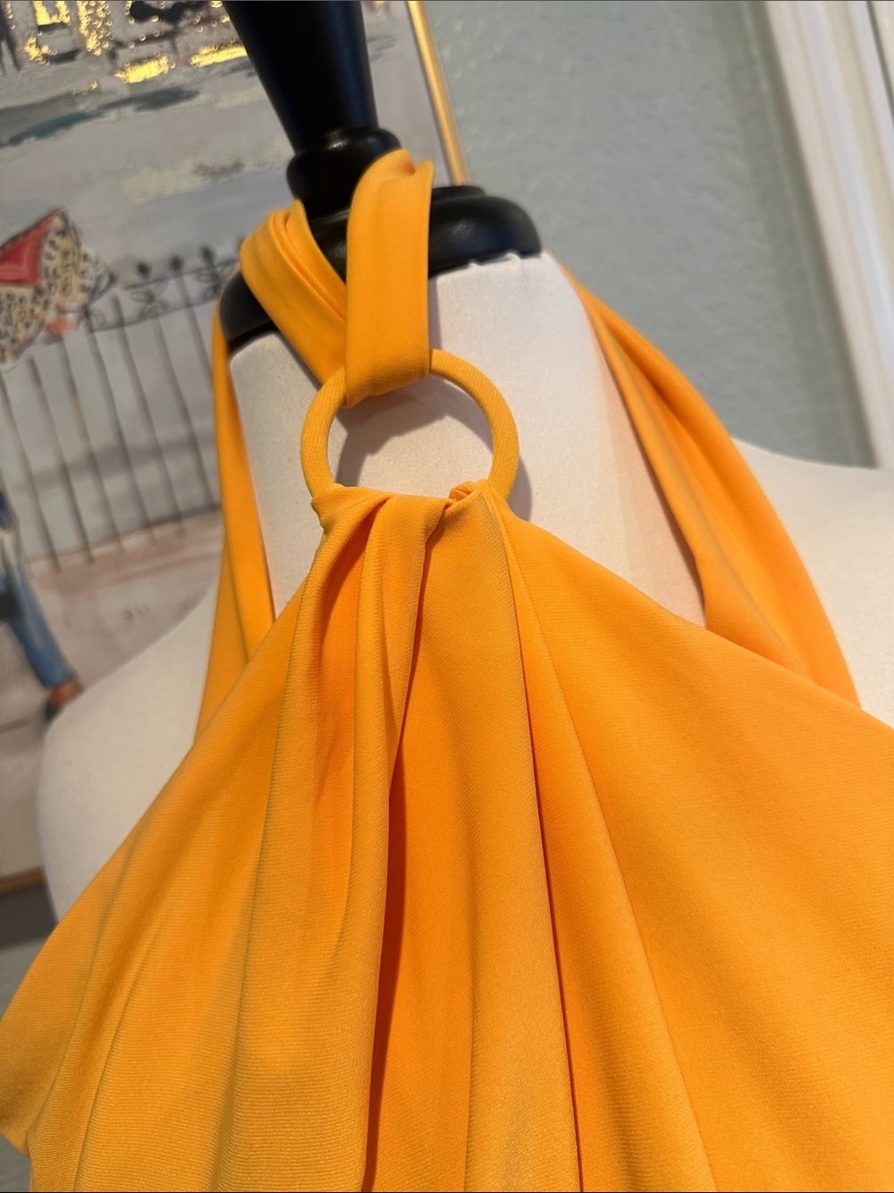Express Sz Medium Marigold Halter Ring Draped Bodysuit • NWT! - Picture 2 of 9
